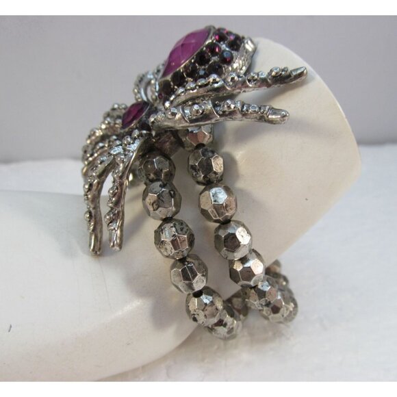 Silver Tone Spider Stretch Bracelet with Purple Accents - Picture 7 of 11